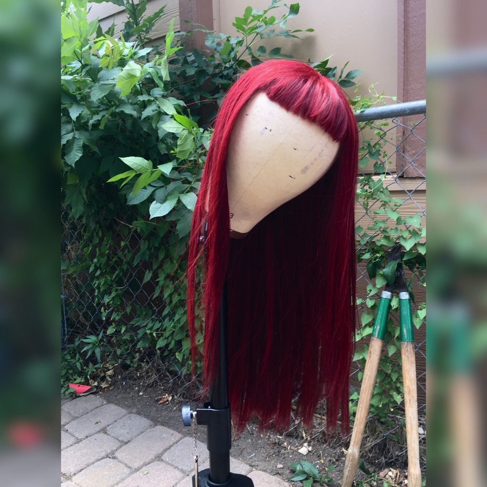 SOLD Burgundy red and red premium synthetic bang wig